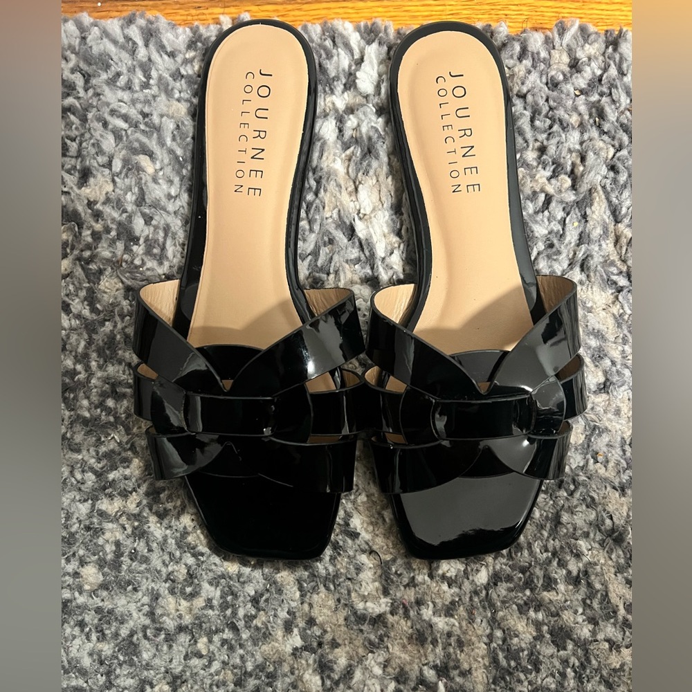 Journee Collection Glossy Black Sandals